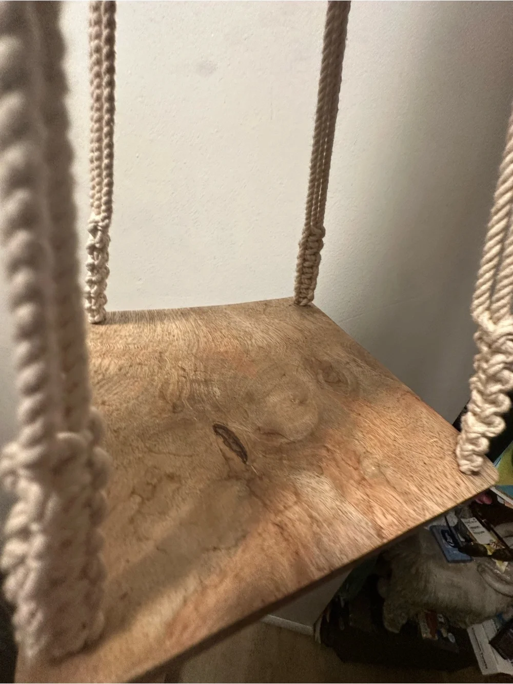 Handmade Macramé Hanging Shelf with Wooden Beads - Natural Cream